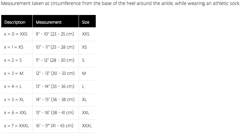 Donjoy Ankle Brace Size Chart